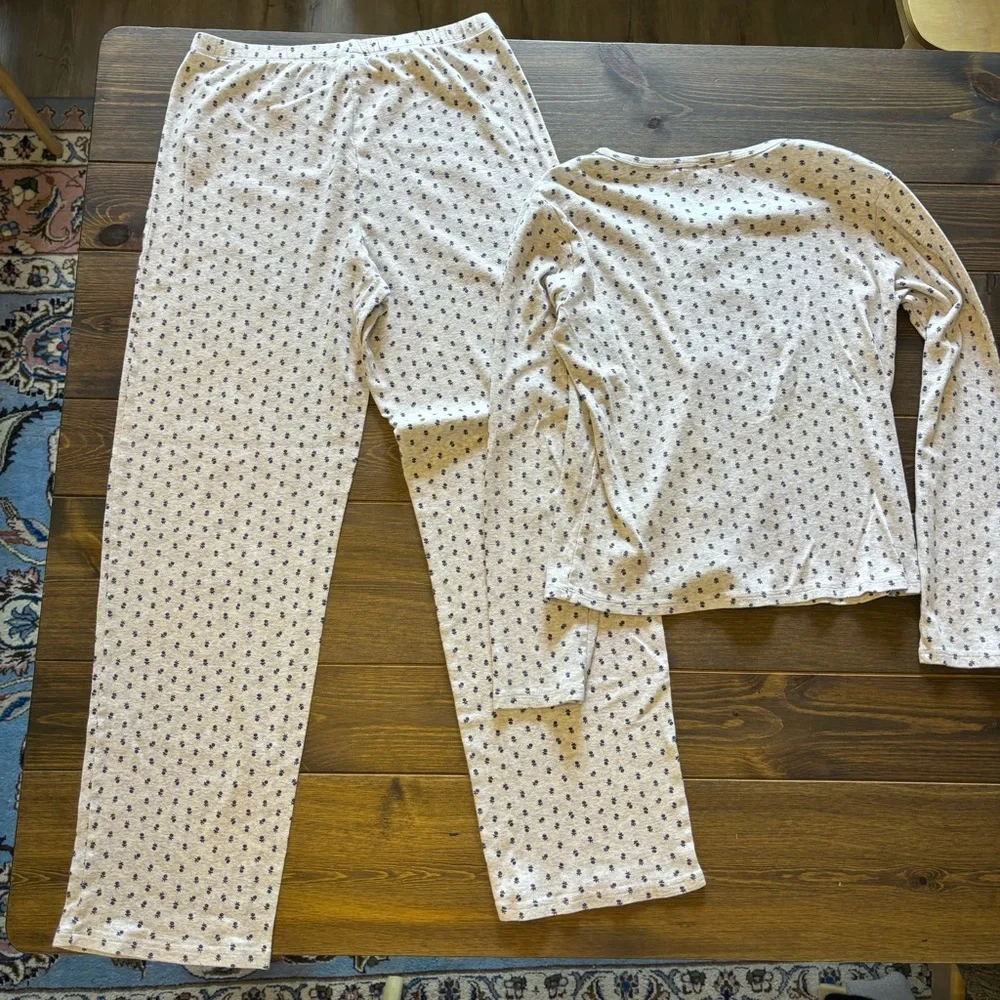 Victoria’s Secret Pajama Set Grey Blue Ditsy Floral 100% Cotton Cozy Sleepwear S - Picture 9 of 10